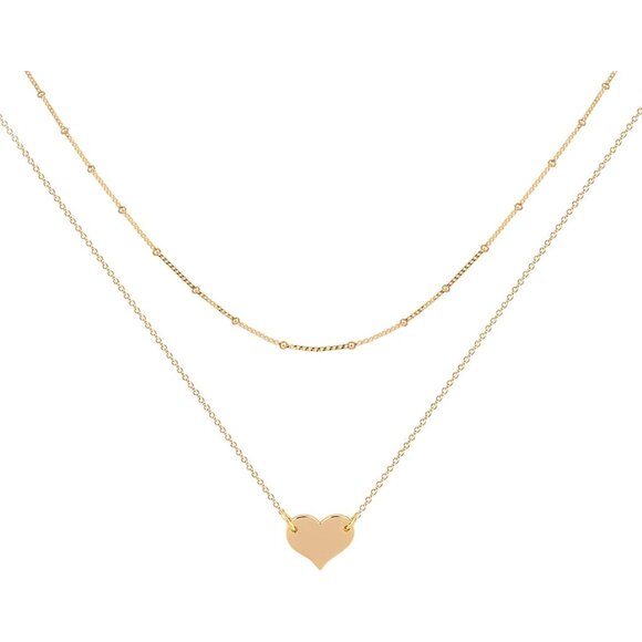 Jewelry - Layered Heart Necklace Pendant Handmade 18k Gold Plated Dainty Gold Choker Arrow